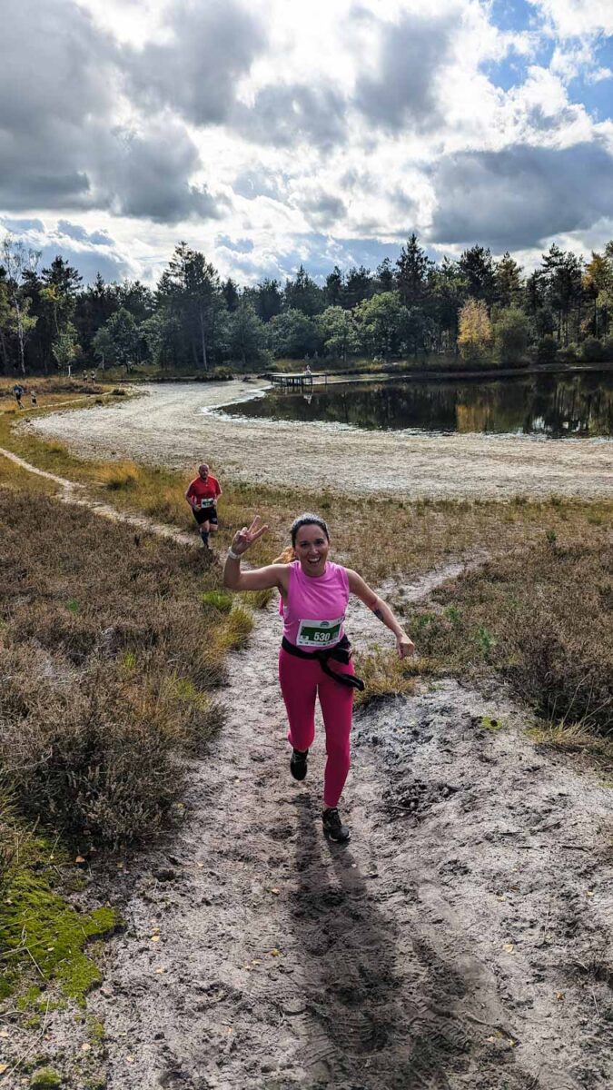 She’s running her first Trail Run Race, the Keelven Trail in Someren, the Netherlands, and we’re lost. What a start of her running career.